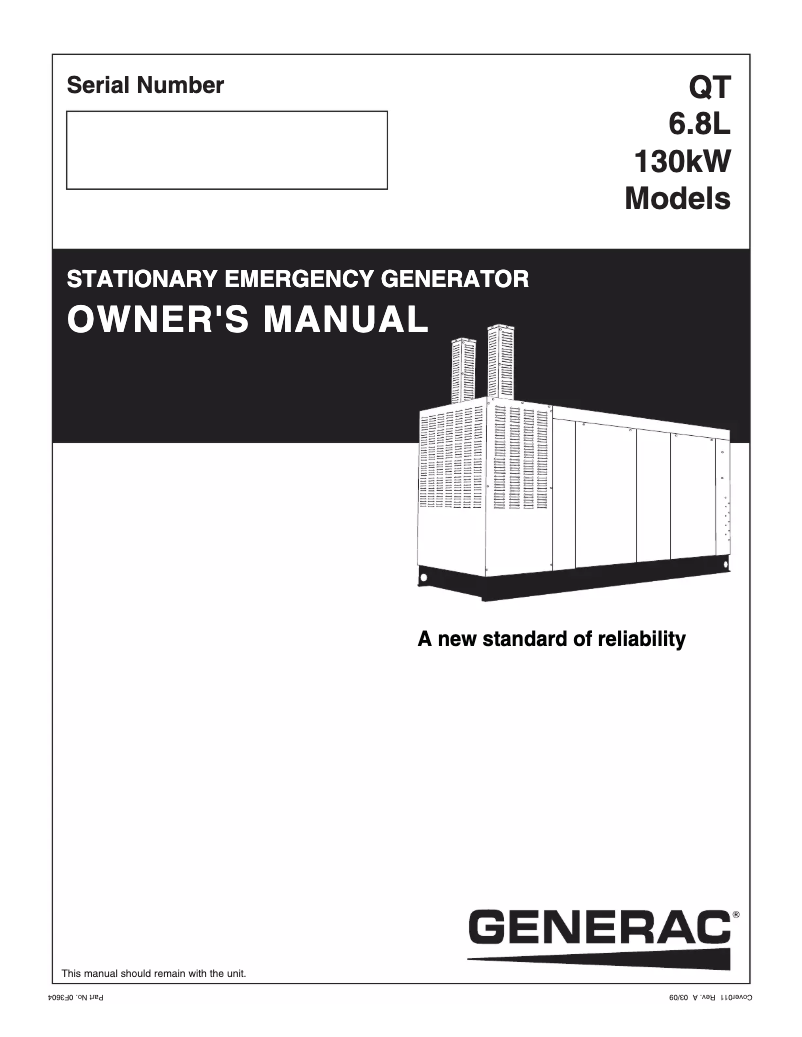 Page n°1 - Manuel utilisateur Generac QT13068KVAN