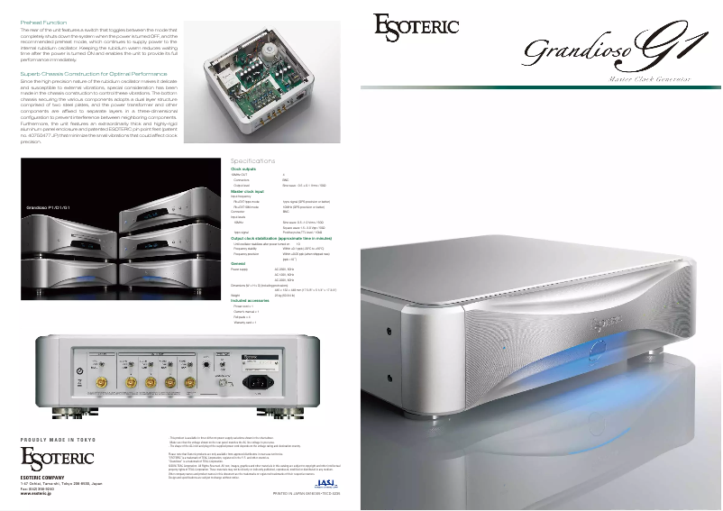 Page n°1 - Brochure Esoteric Grandioso G1