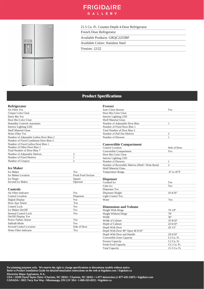 Image de la première page du manuel de l'appareil GRQC2255BF