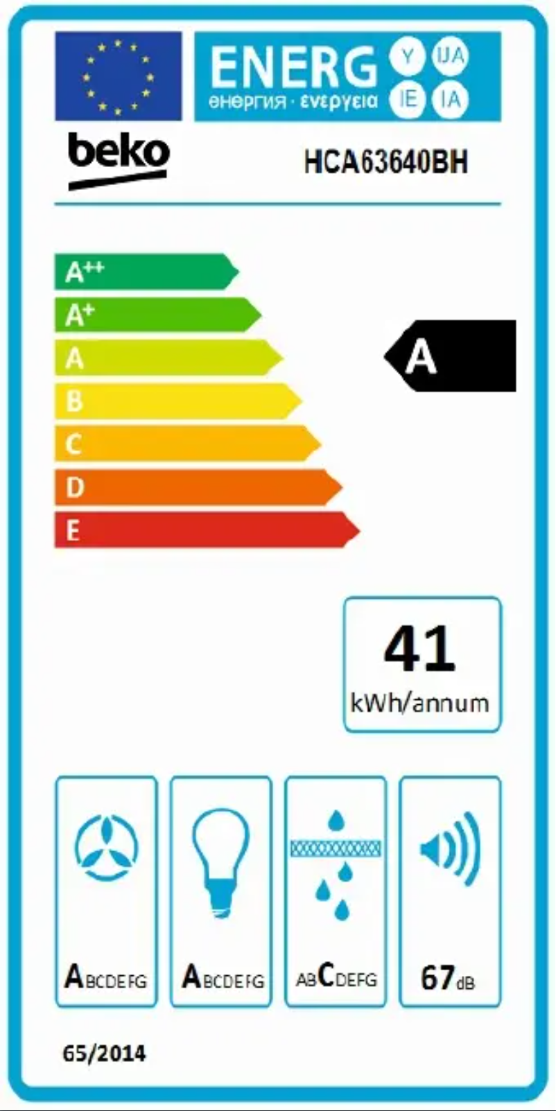 Page 1 de la notice Label énergétique Beko HCA63640BH
