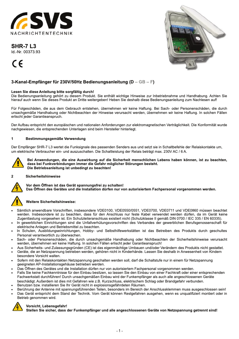 Page 1 de la notice Manuel utilisateur SVS SHR-7 L3