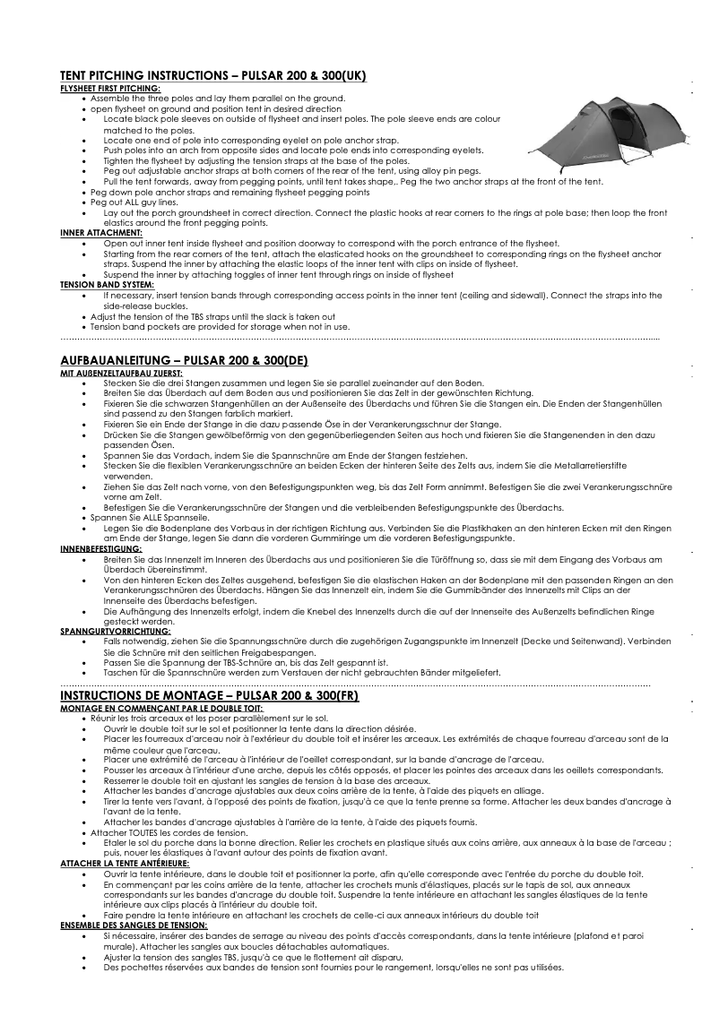 Page 1 de la notice Manuel utilisateur Vango Pulsar 300