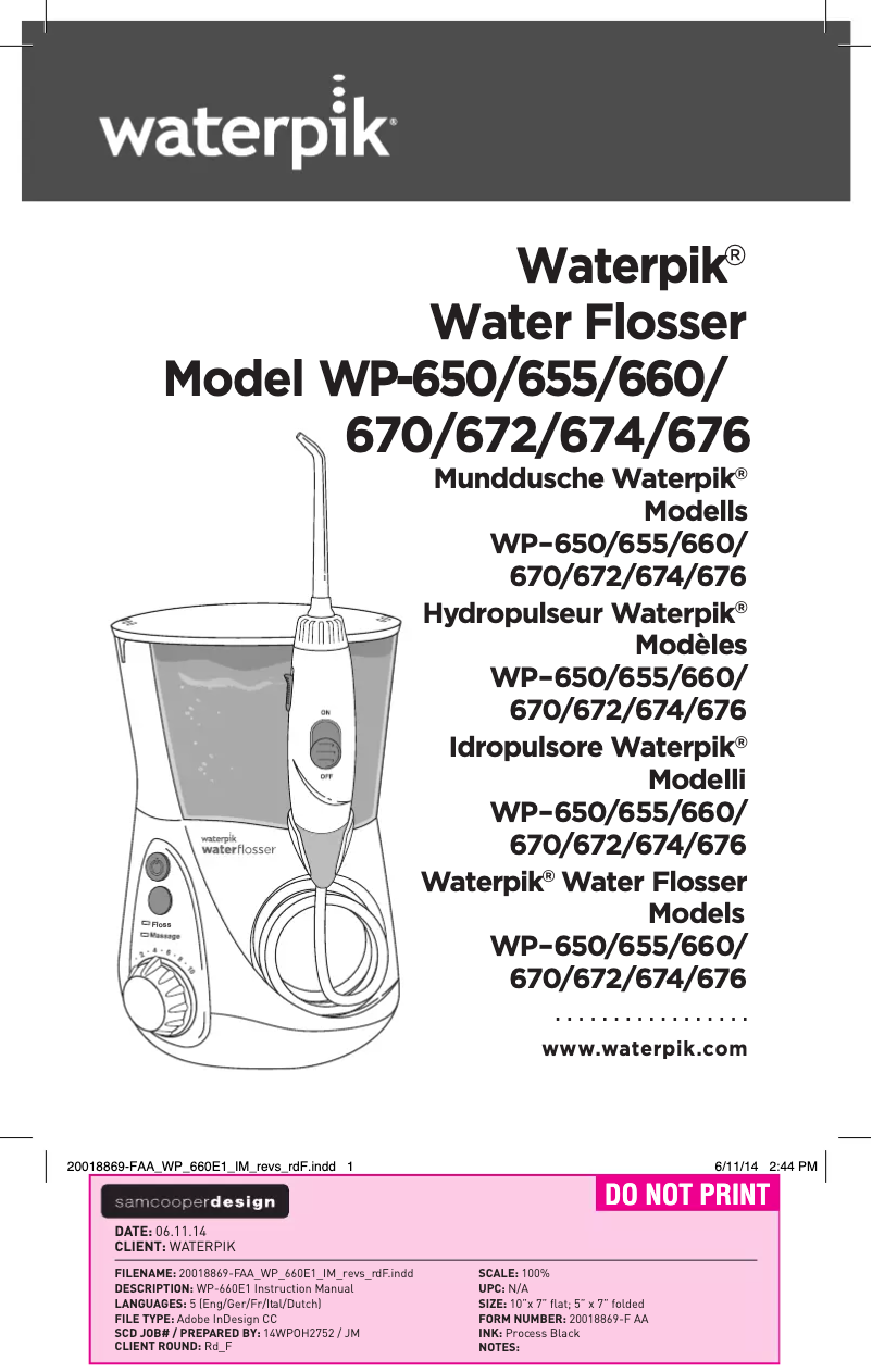 Page 1 de la notice Manuel utilisateur Waterpik WP-660