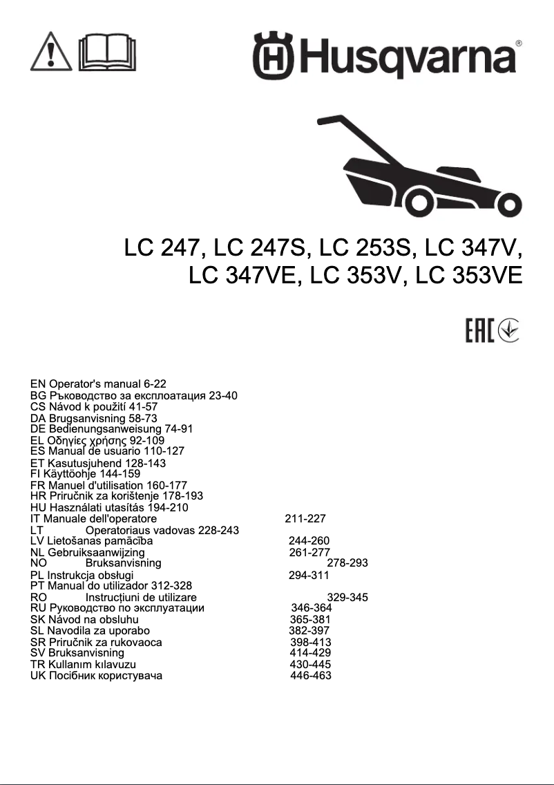 Page 1 de la notice Manuel utilisateur Husqvarna LC 247S