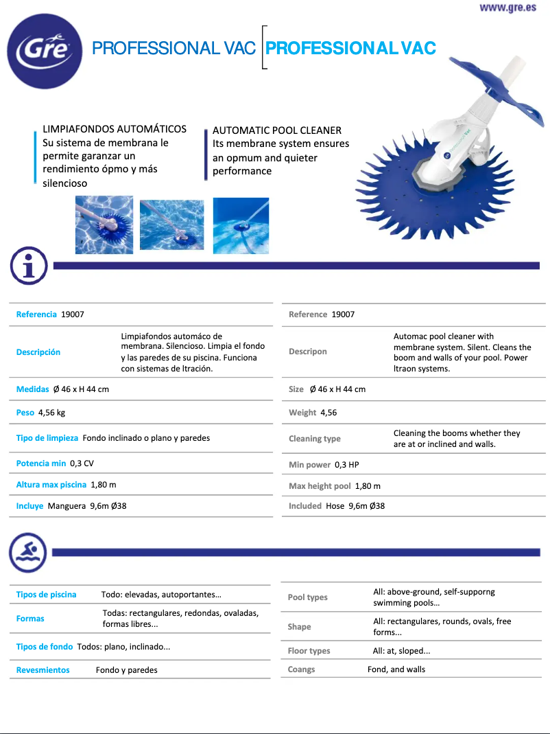 Page 1 de la notice Fiche technique Gre 19007