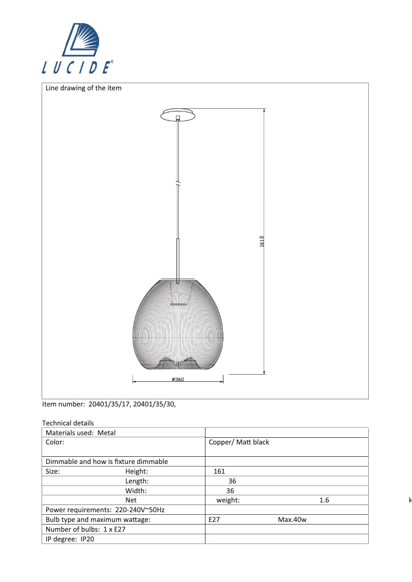 Page n°1 - Manuel utilisateur Lucide Wirio 20401/35/30