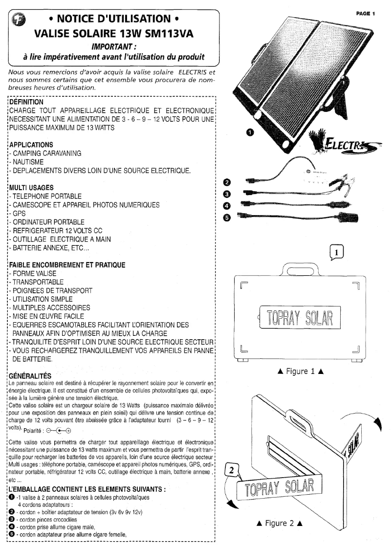 Page 1 de la notice Manuel utilisateur Electris 13WSM113VA