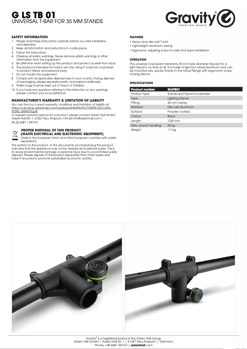 Page 1 de la notice Manuel utilisateur Gravity LS TB 01