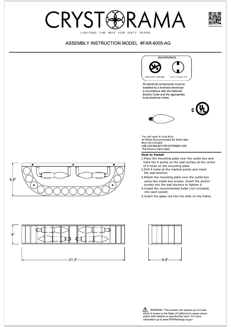 Page 1 de la notice Manuel utilisateur Crystorama Farris FAR-6005-AG