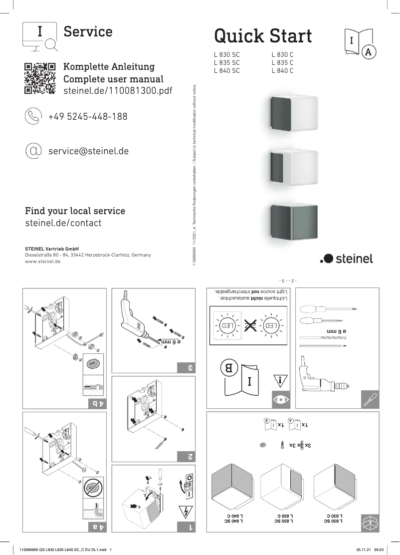 Page 1 de la notice Manuel utilisateur Steinel L 830 C
