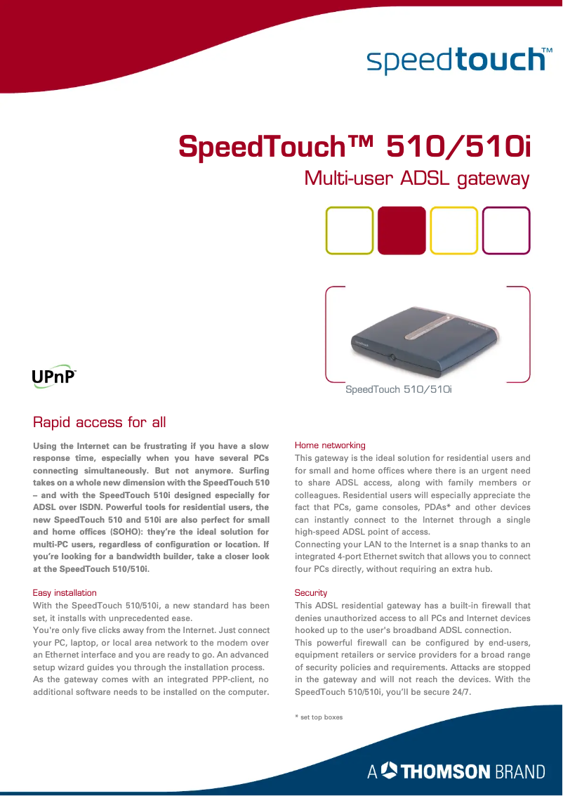 Image de la première page du manuel de l'appareil SpeedTouch 510i