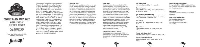 Page 1 de la notice Manuel utilisateur Margaritaville Concert Caddy Party Pack