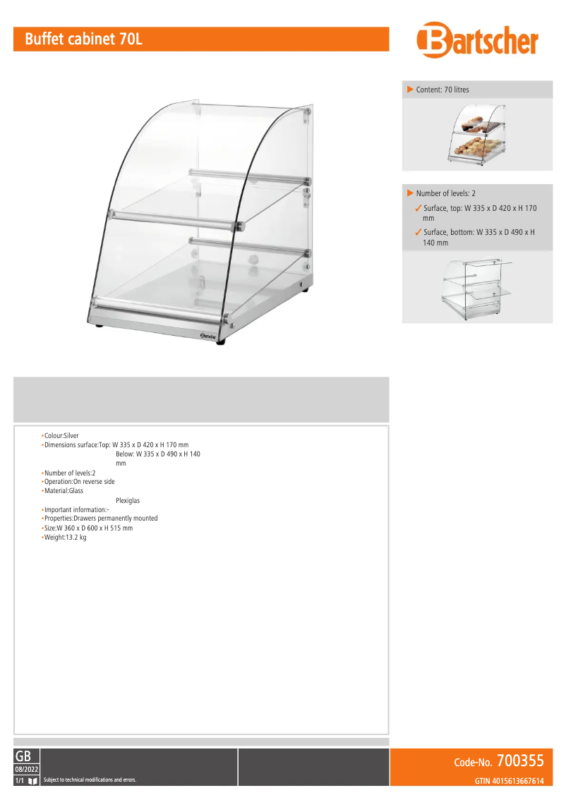 Página 1 del manual Ficha técnica Bartscher 3350 2E-R