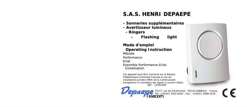Page n°1 - Manuel utilisateur Depaepe Eclat