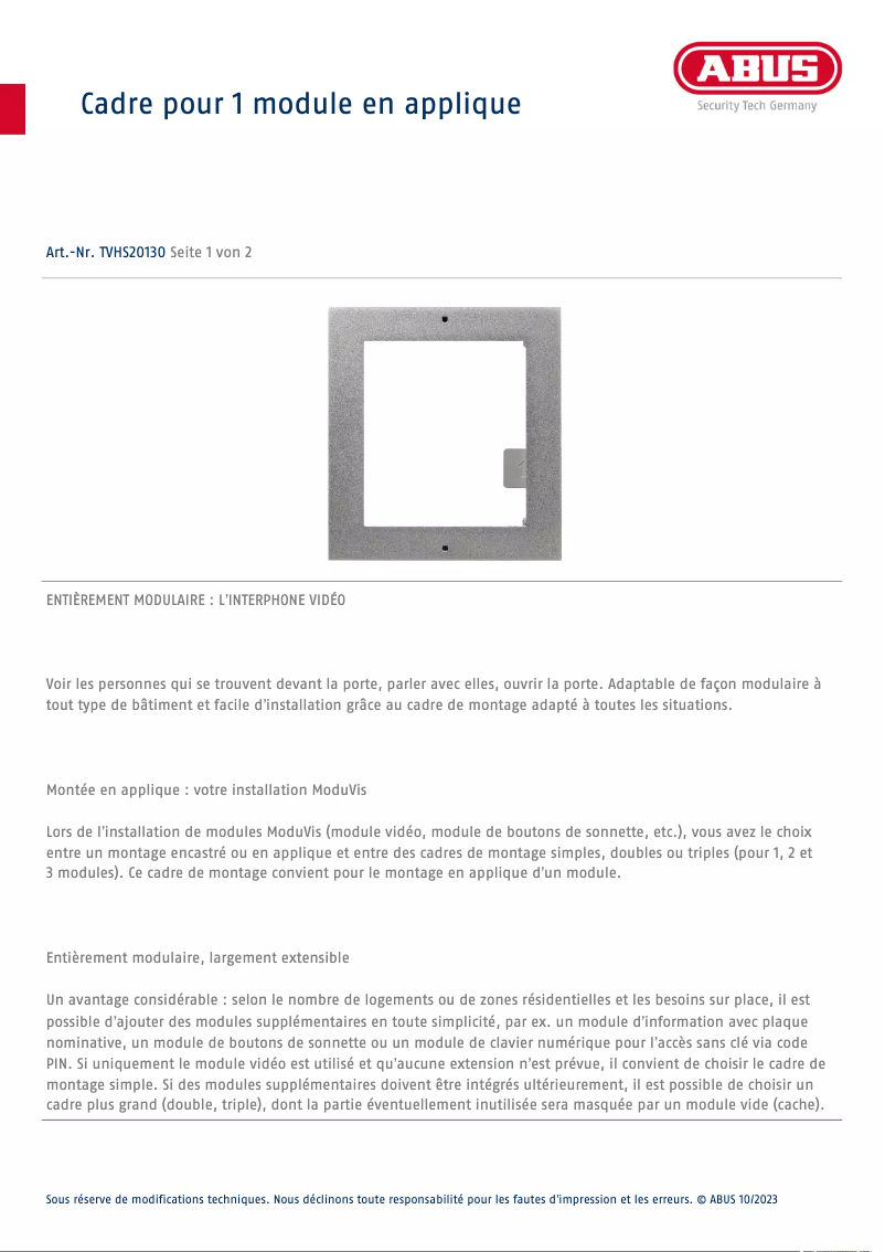Page n°1 - Fiche technique Abus TVHS20130