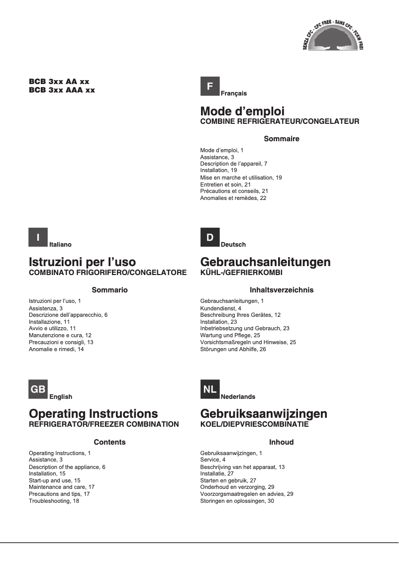 Page n°1 - Manuel utilisateur Hotpoint Ariston BCB 310 AA