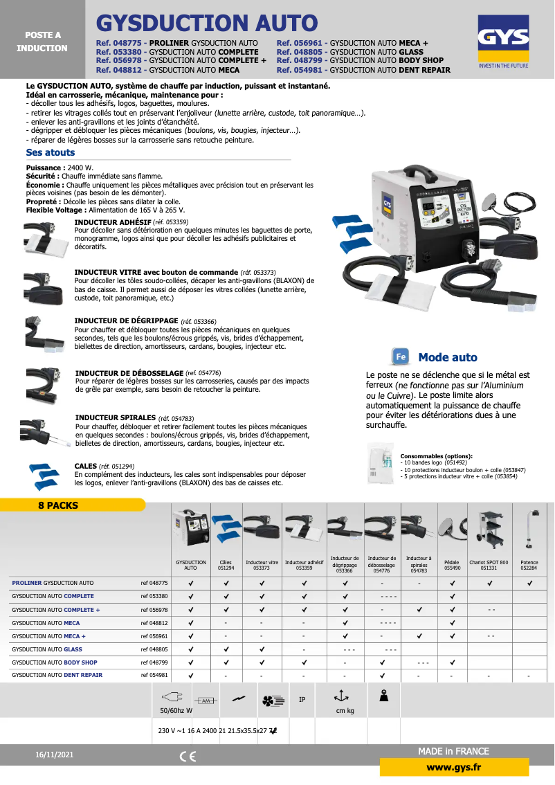 Page n°1 - Fiche technique GYS Gysduction Auto Meca +