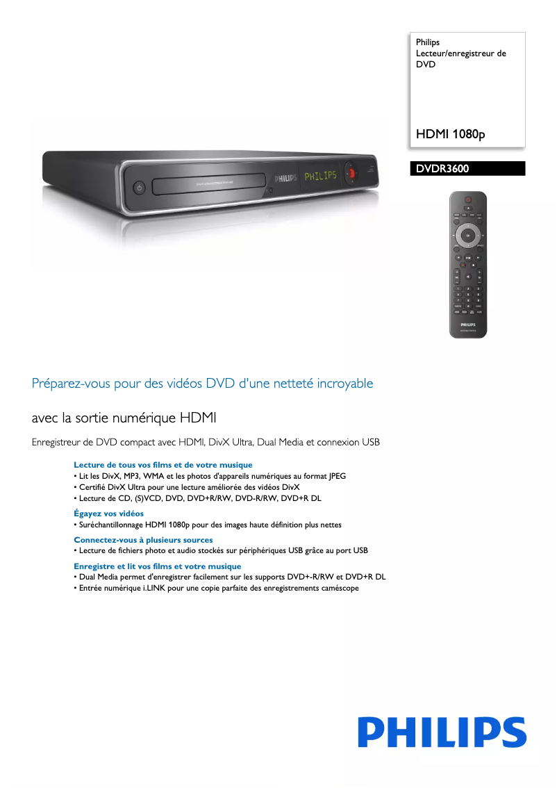 Imagen de la primera página del manual del dispositivo DVDR3600