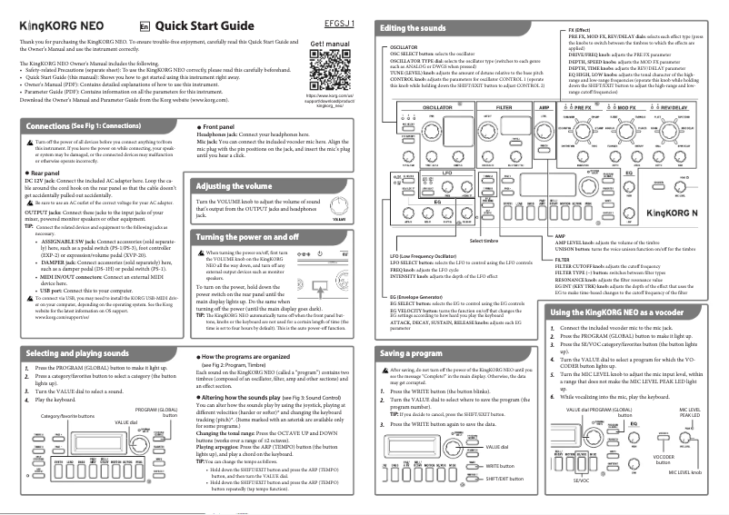Page n°1 - Guide de démarrage rapide Korg KingKorg NEO