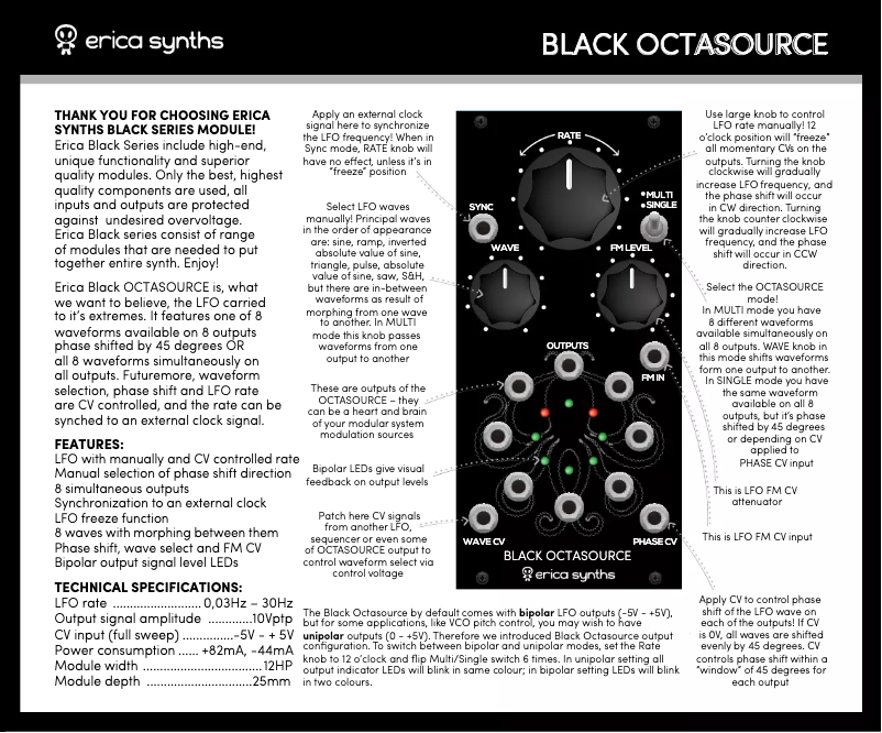 Page 1 de la notice Manuel utilisateur Erica Synths Black Octasource