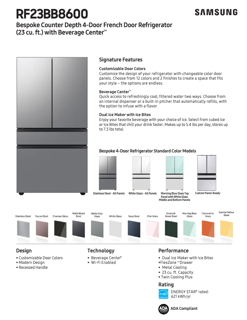 Page 1 de la notice Fiche technique Samsung RF23BB8600AP