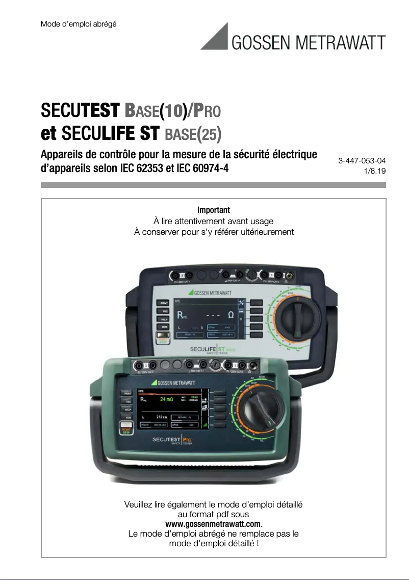 Page n°1 - Manuel utilisateur Gossen Metrawatt SECUTEST BASE