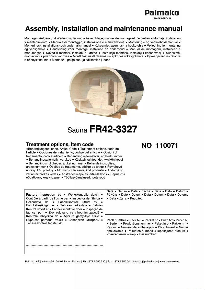 Page 1 de la notice Manuel utilisateur Palmako FR42-3327