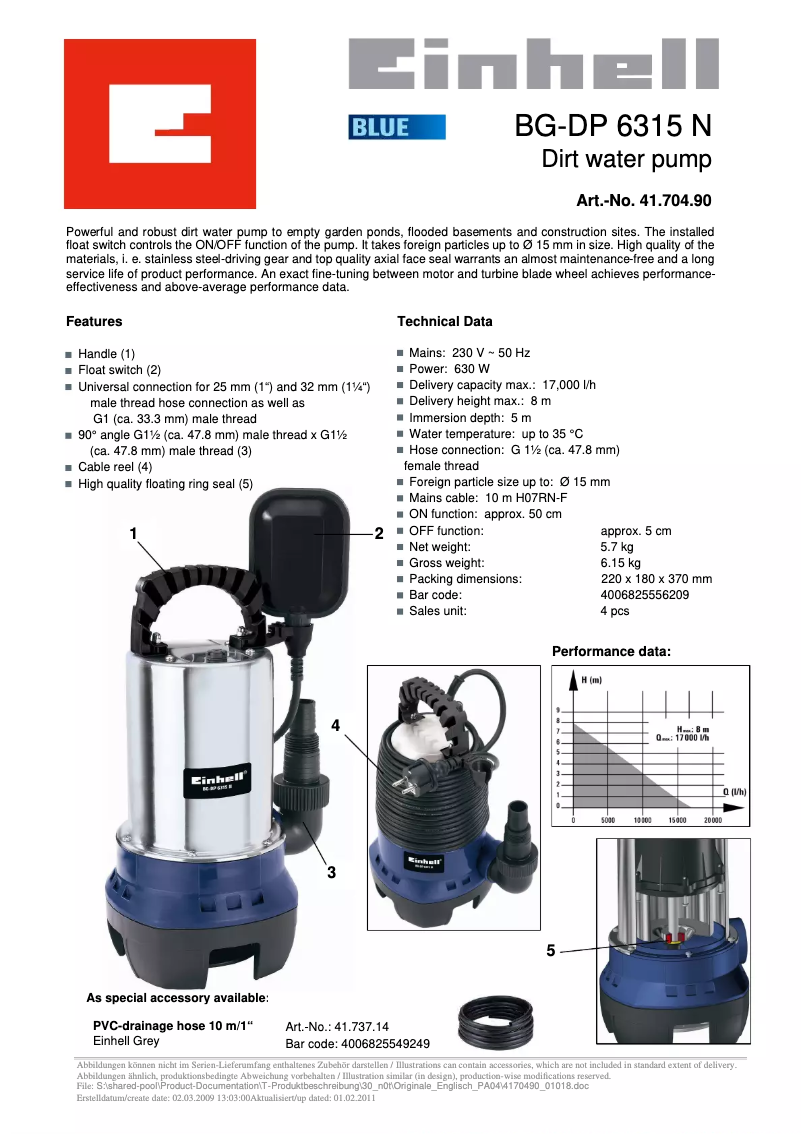 Page n°1 - Manuel utilisateur Einhell BG-DP 6315 N