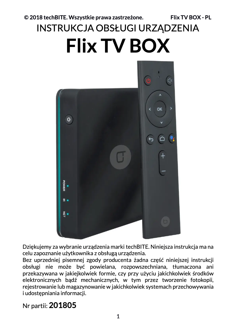 Page n°1 - Manuel utilisateur TechBite Flix TV BOX