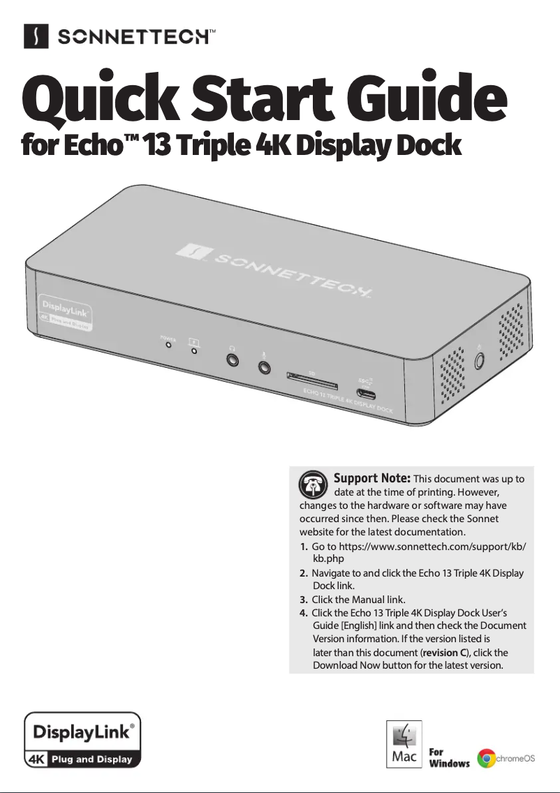 Page n°1 - Manuel utilisateur Sonnet Echo 13 Triple 4K Display Dock