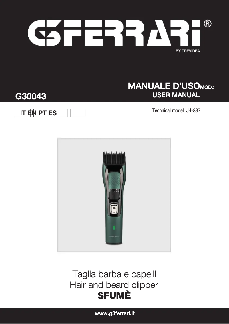 Image de la première page du manuel de l'appareil Sfumè G30043
