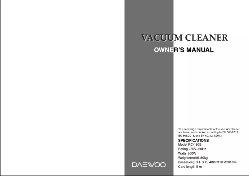 Page 1 de la notice Manuel utilisateur Daewoo RC-190B