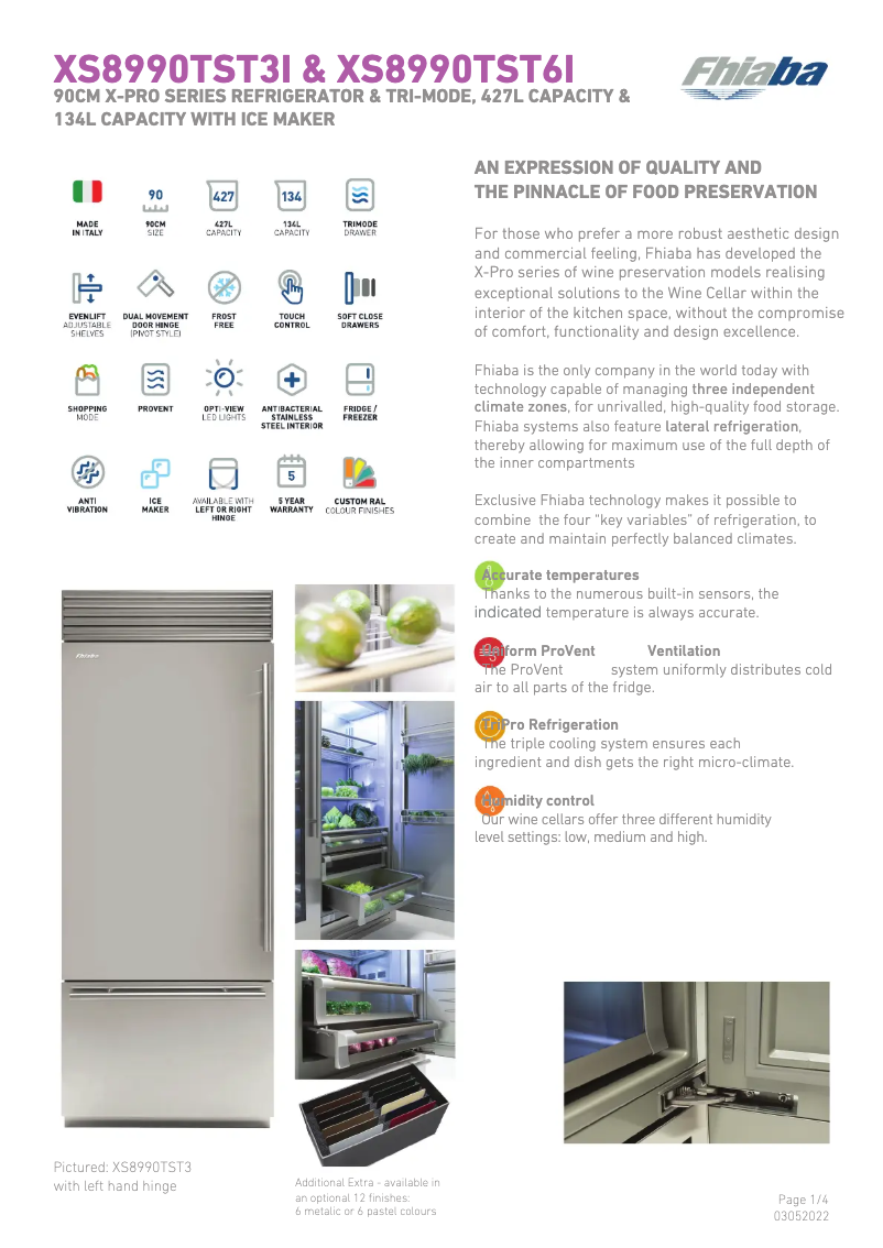 Page 1 de la notice Fiche technique Fhiaba XS8990TST3IA