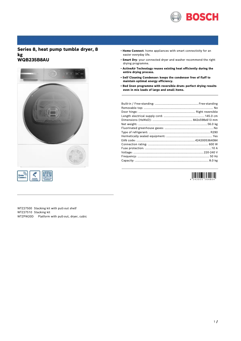 Image de la première page du manuel de l'appareil WQB235B8AU