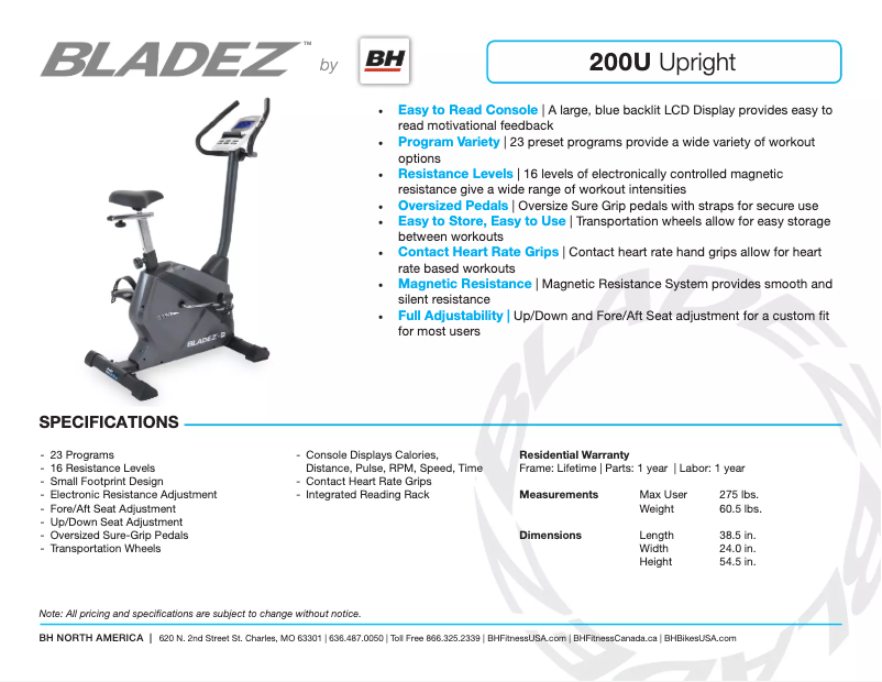 Página 1 del manual Ficha técnica Bladez 200U