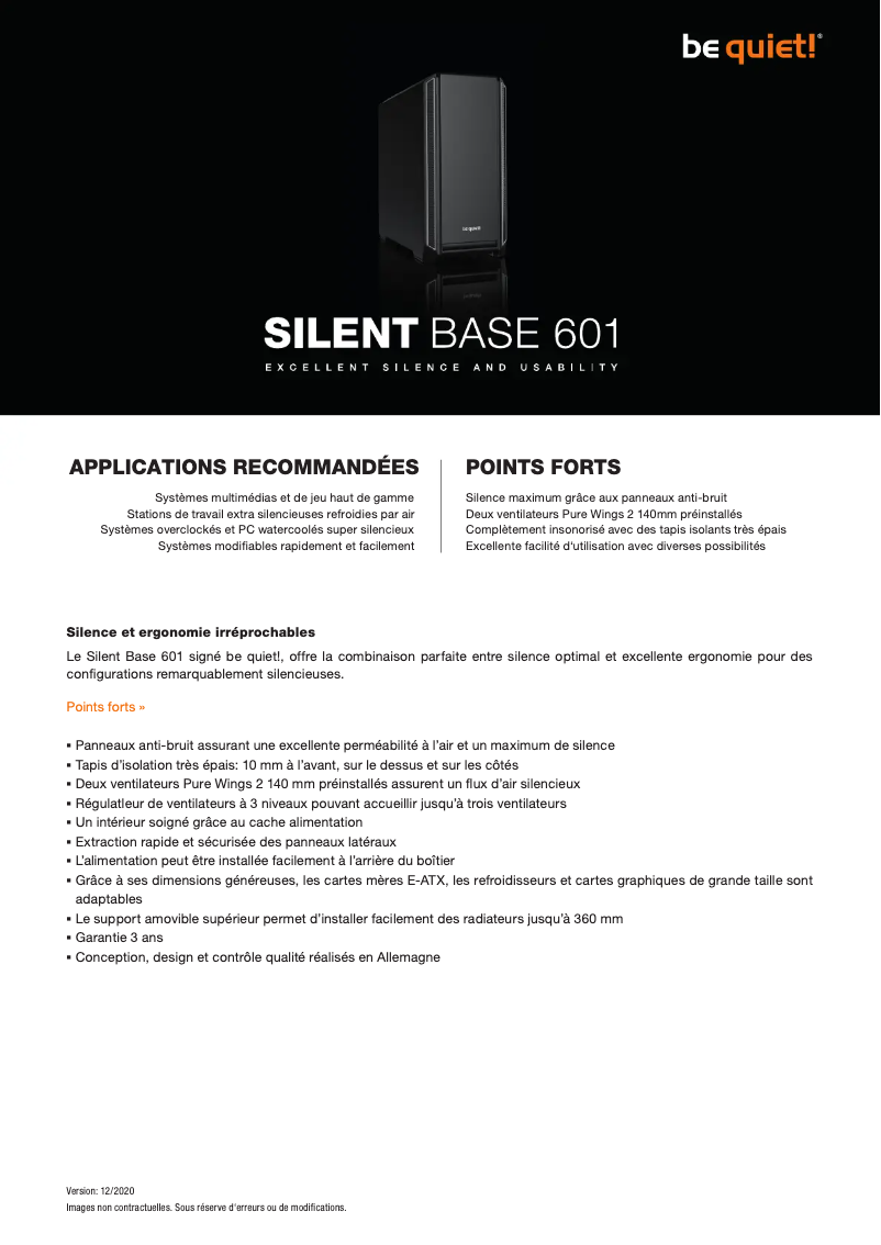 Image de la première page du manuel de l'appareil Silent Base 601