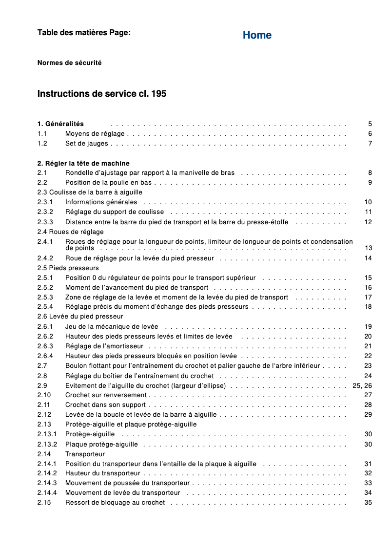 Page n°1 - Manuel utilisateur Dürkopp Adler 195