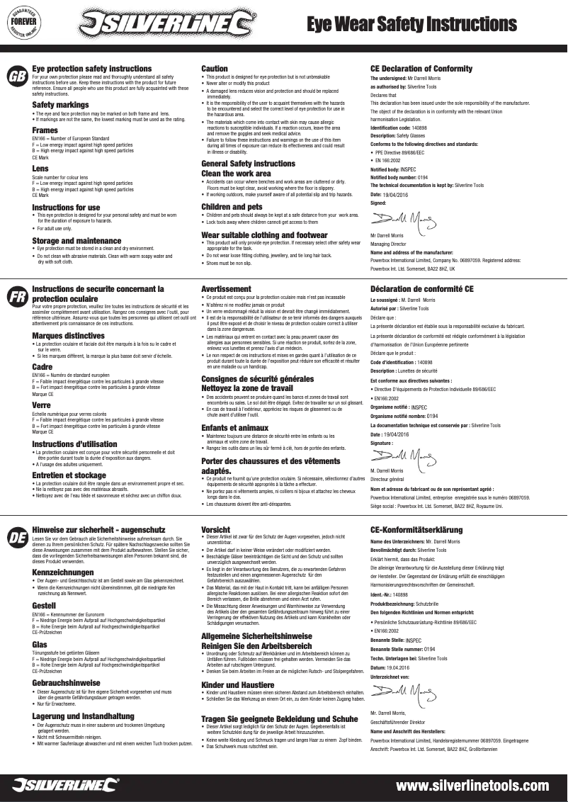 Page 1 de la notice Manuel utilisateur Silverline 140898