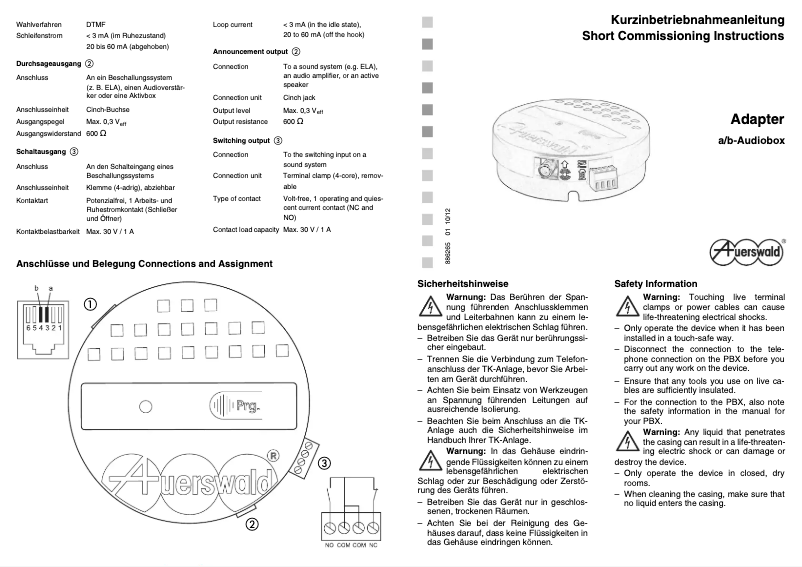 Page n°1 - Manuel utilisateur Auerswald A/b Audiobox