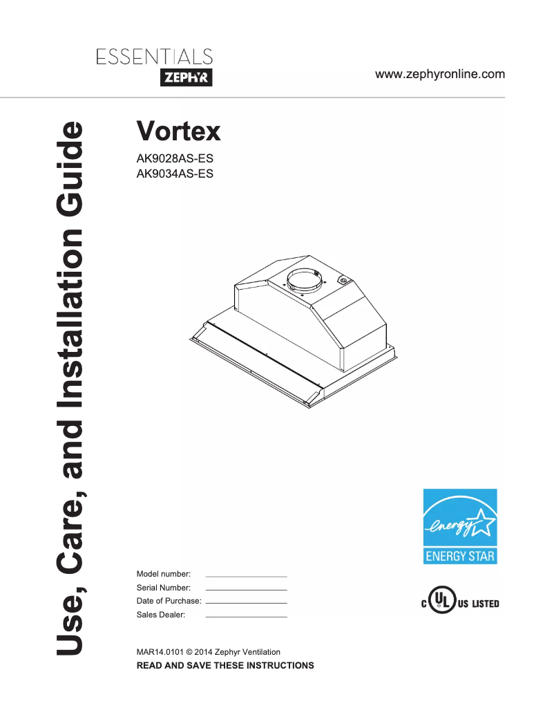 Page 1 de la notice Guide d'installation Zephyr AK9034ASES