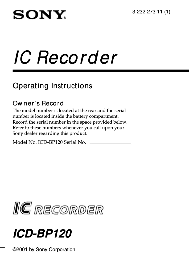 Image de la première page du manuel de l'appareil ICD-BP120