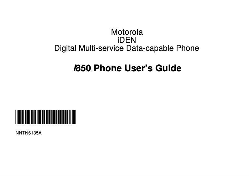Page n°1 - Manuel utilisateur Motorola i850