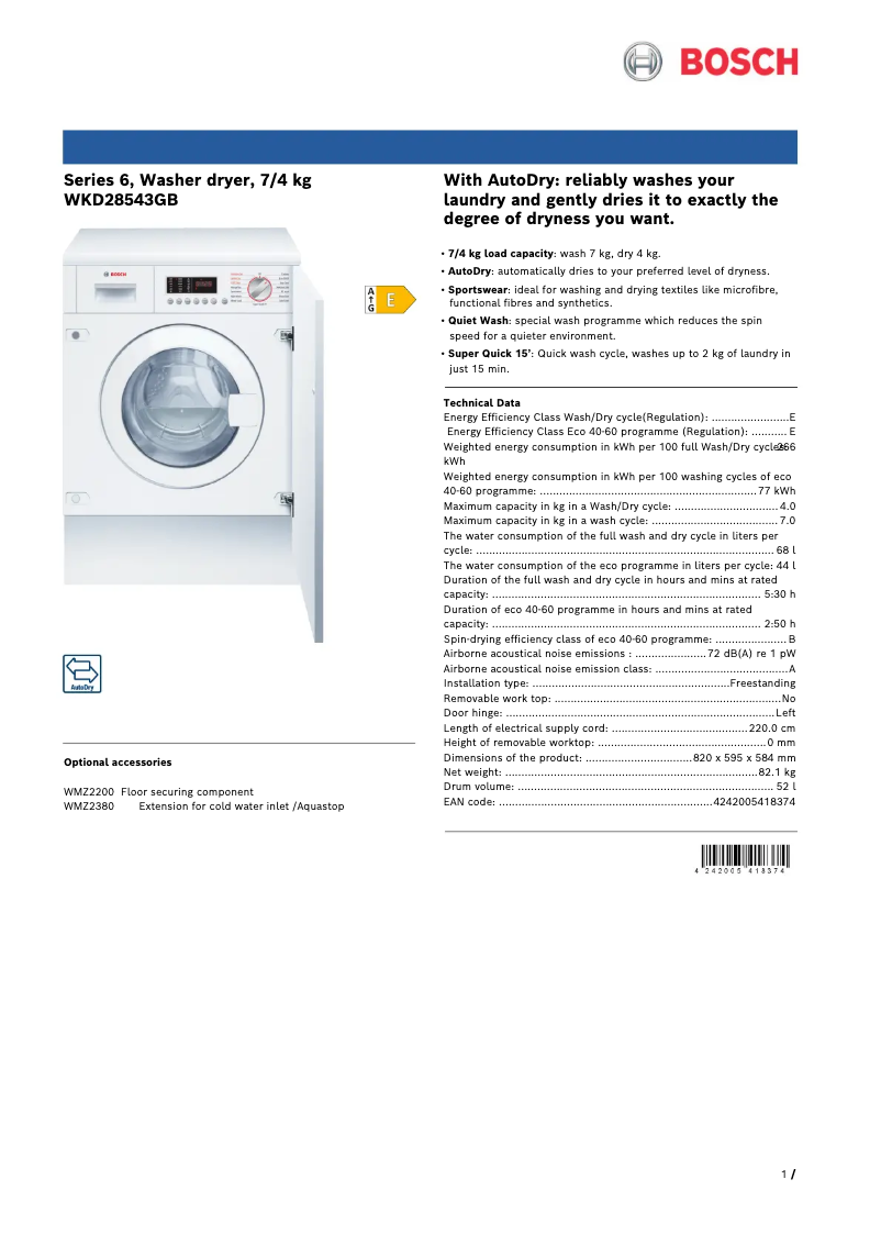 Image de la première page du manuel de l'appareil WKD28543GB