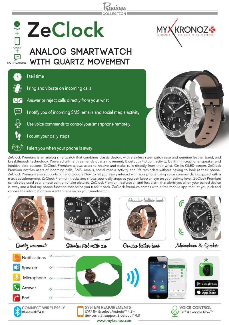 Page 1 de la notice Fiche technique MyKronoz ZeClock Premium