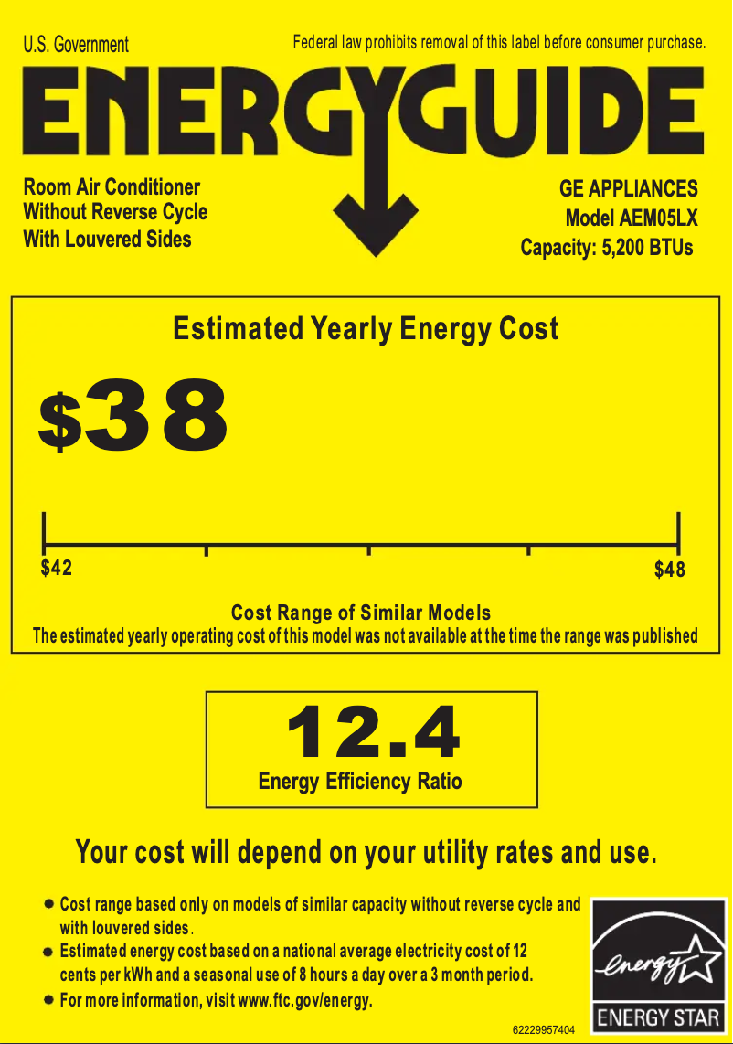 Page n°1 - Label énergétique GE AEM05LX