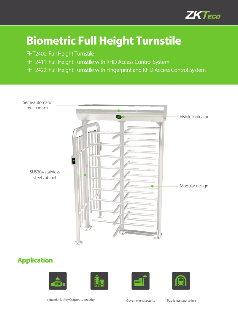 Page 1 de la notice Fiche technique ZKTeco FHT2400