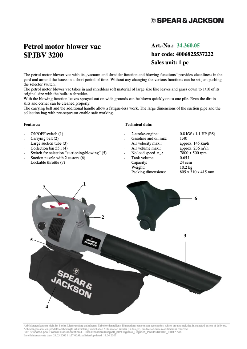 Image de la première page du manuel de l'appareil SPJBV 3200