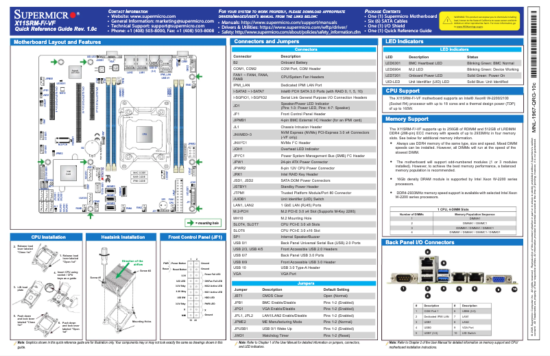 Page 1 de la notice Guide de démarrage rapide Supermicro X11SRM-F