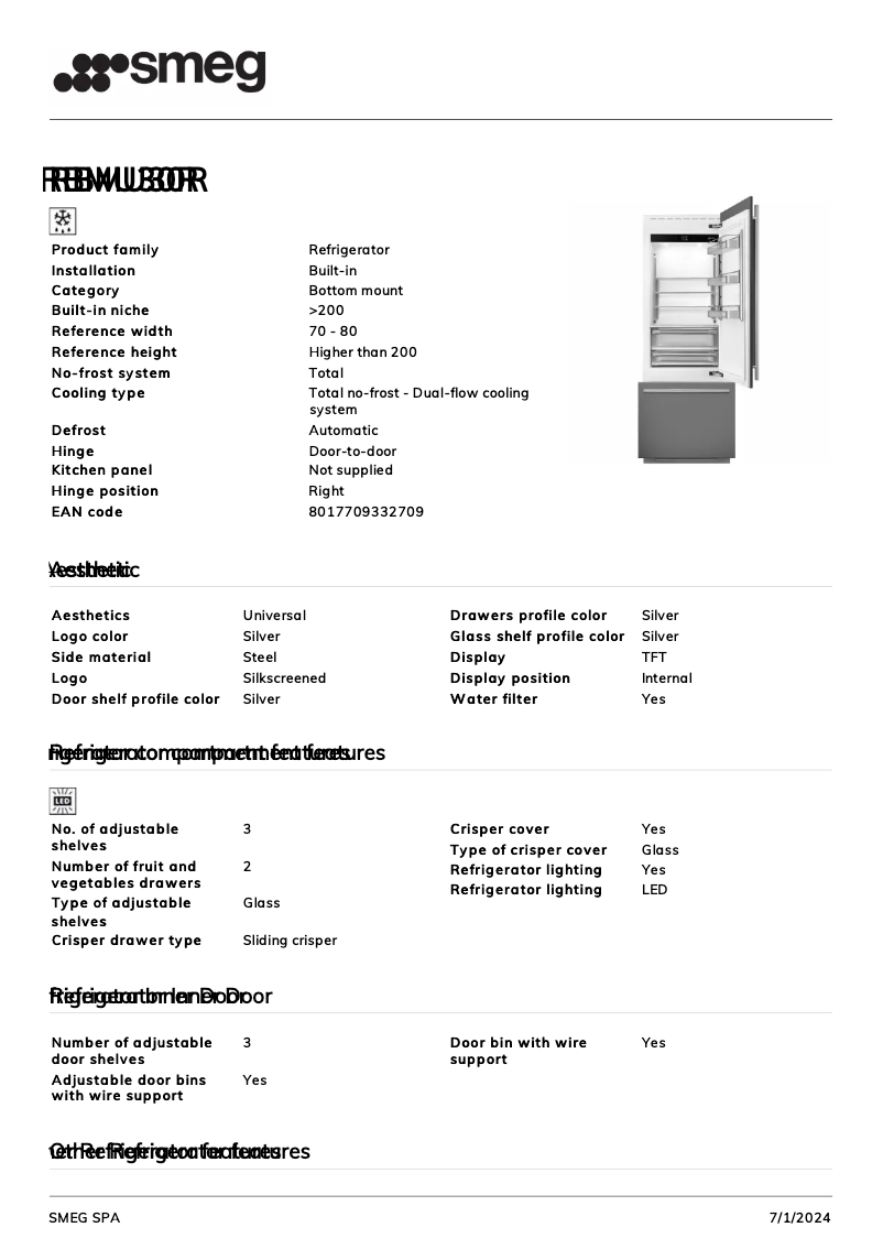 Page 1 de la notice Fiche technique Smeg RBMU30R