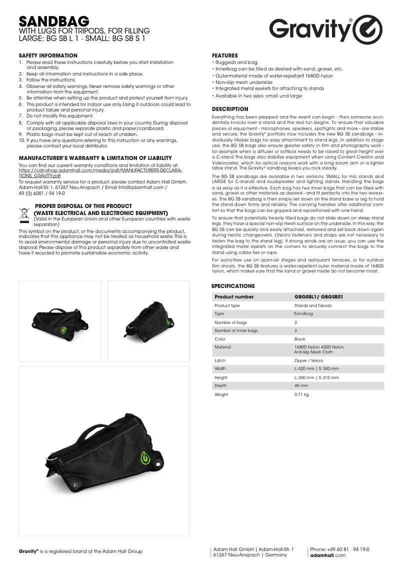 Page n°1 - Manuel utilisateur Gravity BG SB S1